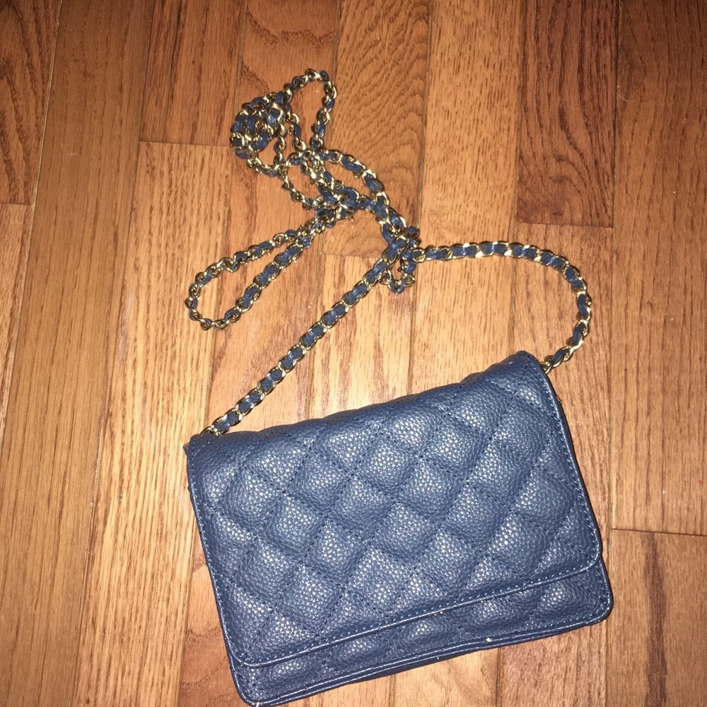 Neiman Marcus Blue Crossbody Gold Chain Purse